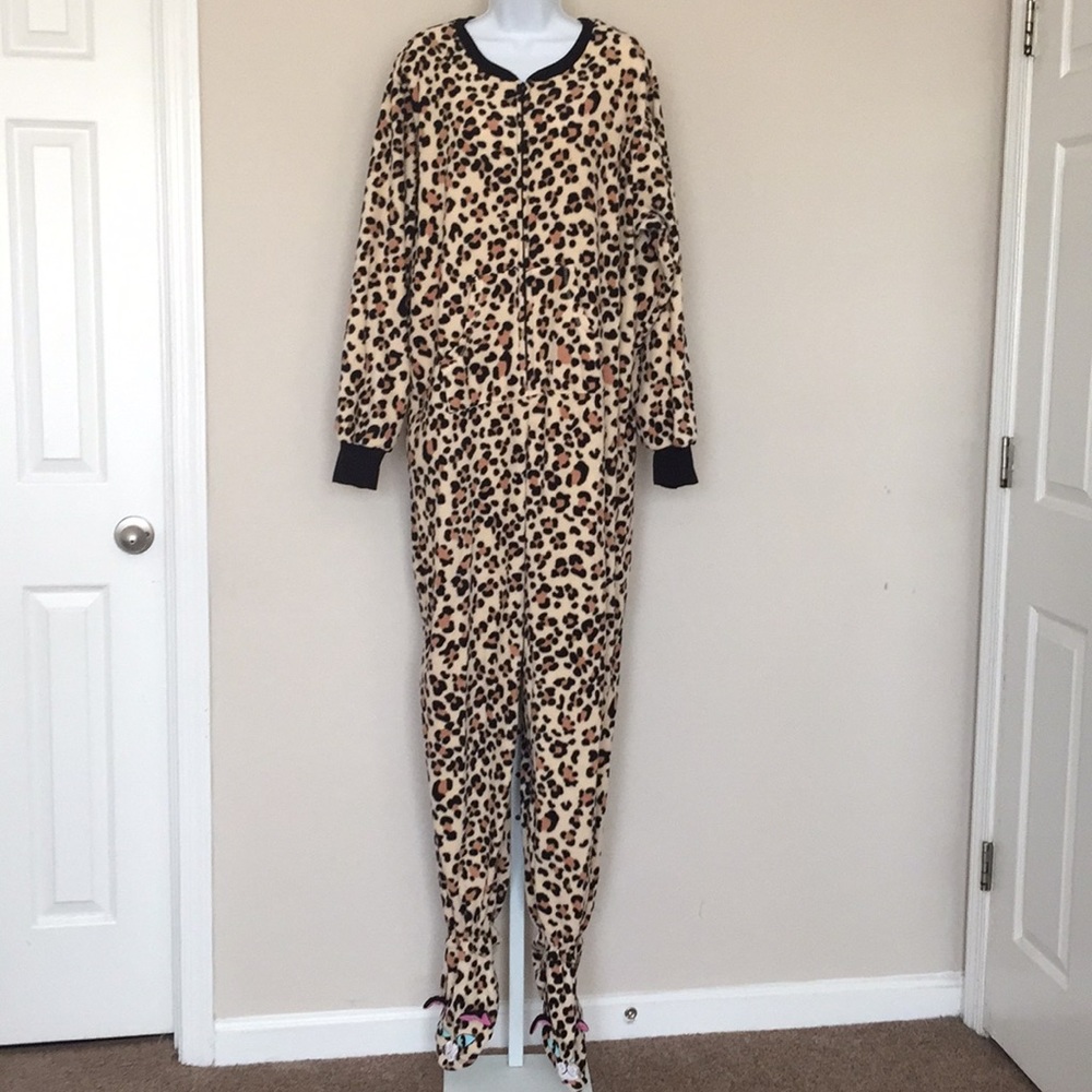 Womens French Jenny Cat Leopard Footed Pajama XXL